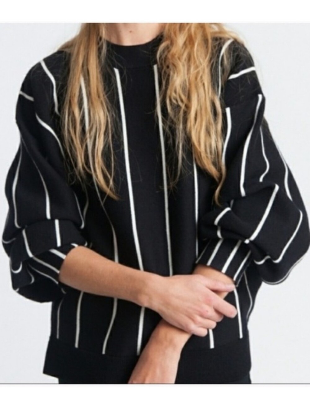 All:Row Oversized Balloon Sleeve Striped Sweater In Black And White Size S